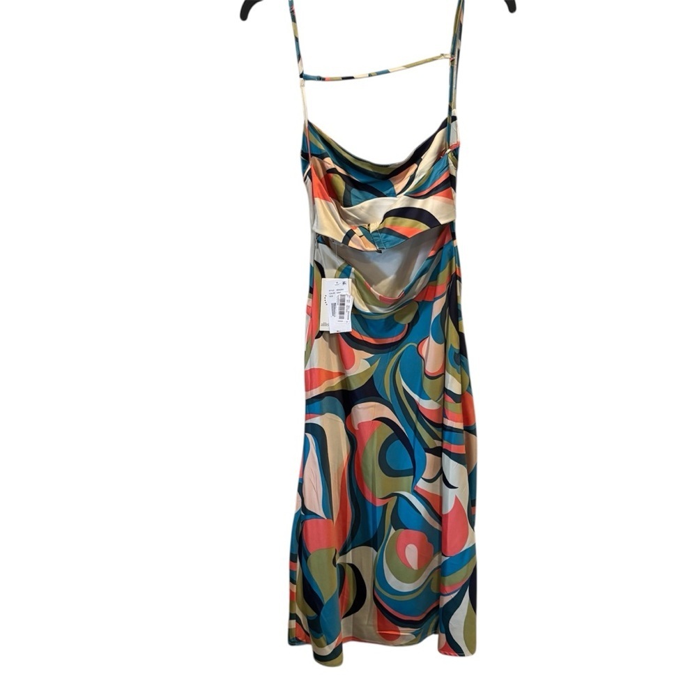 NWT Allison & Kelly Satin Geo Print Spaghetti Strap Back Cut Out Slip Dress, XS - Picture 7 of 13